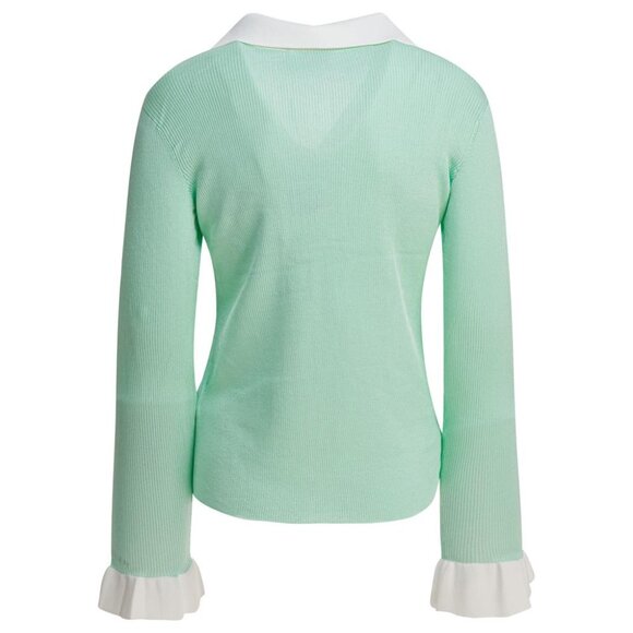 Self-Portrait Ribbed Viscose Peplum Top tag size L Women - Picture 2 of 4